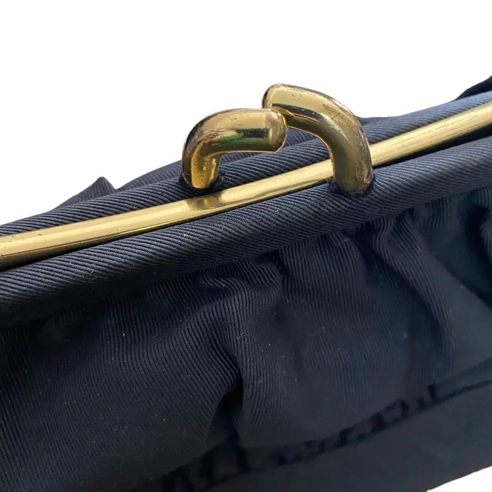 Vintage Handbag Purse Black Faille Satin Lining Coin Purse